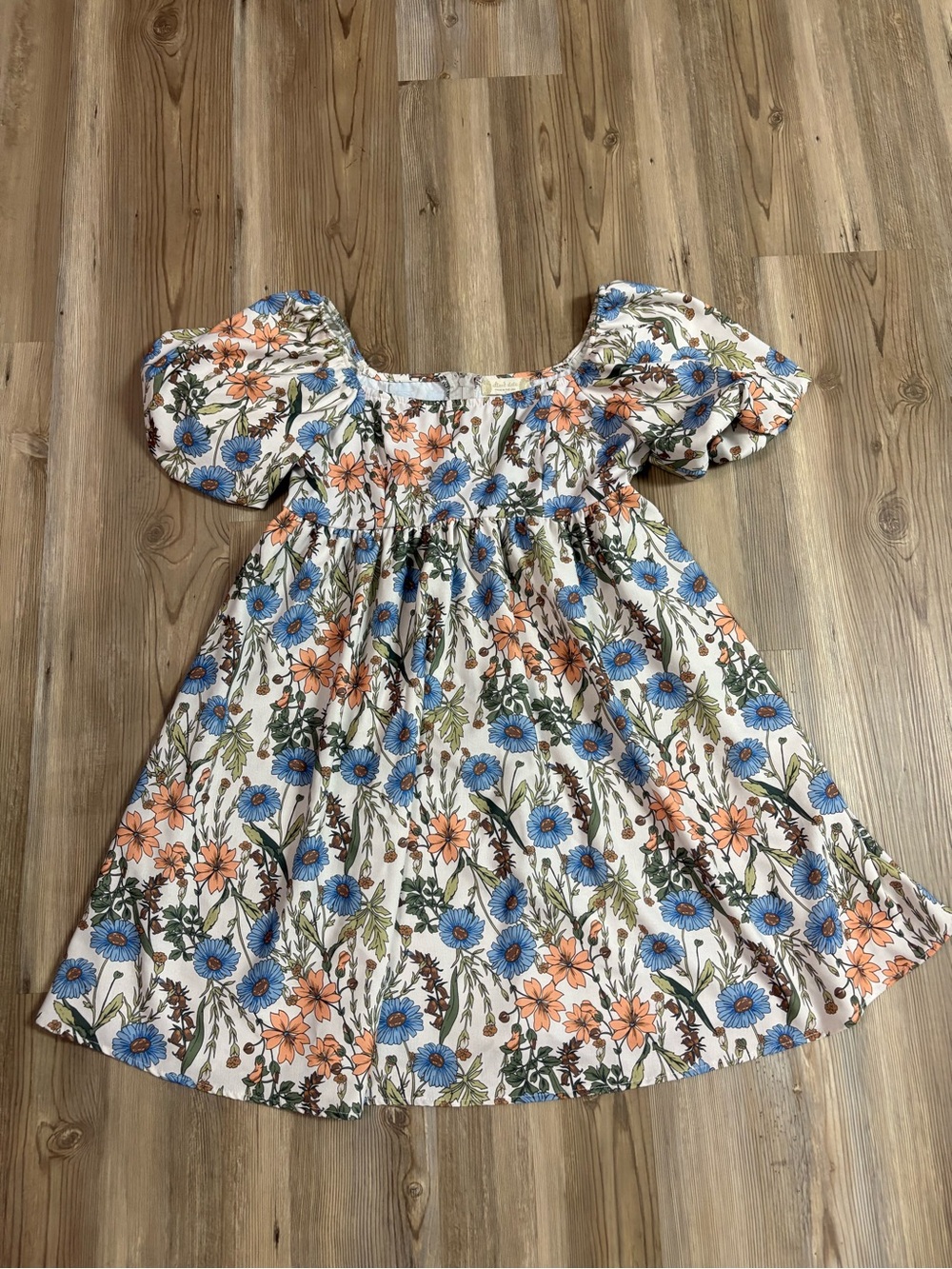 Altard State Floral Puff-Sleeve Dress in Blue & Peach Sz Small